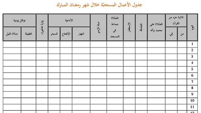 جدول الأعمال المستحبّة في شهر رمضان